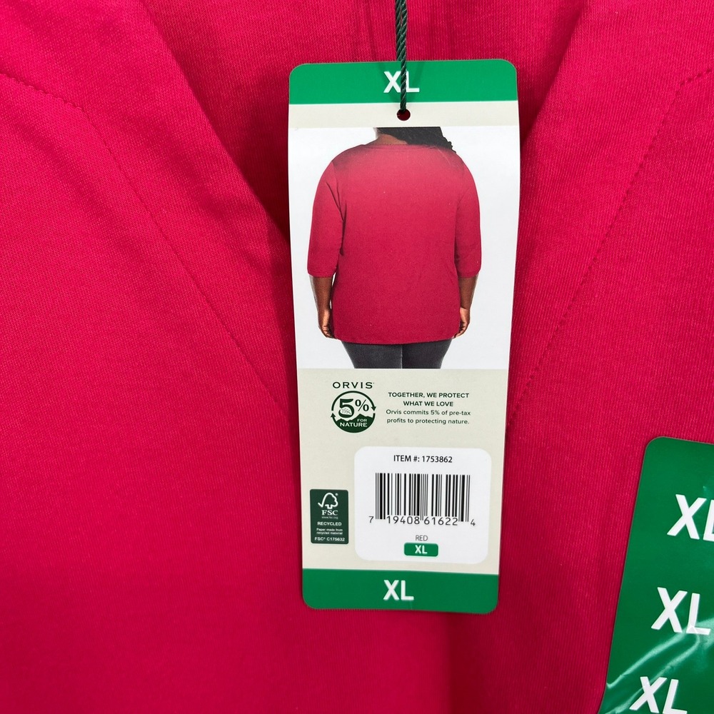 Orvis Classic Collection Women XL Red 3/4 Sleeve Notch Neck Knit Top 1753862 NEW - Picture 4 of 13